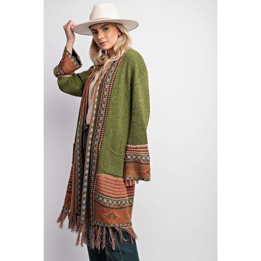 Ethnic-Inspired Cardigan Sweater - Regular Size